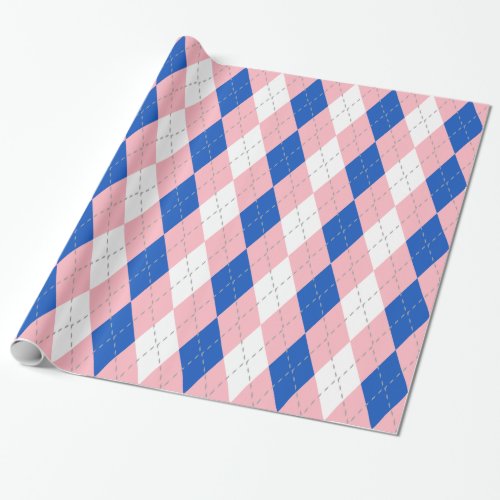 Sapphire Blue Pink Dk Gray Wht XL Argyle Wrapping Paper