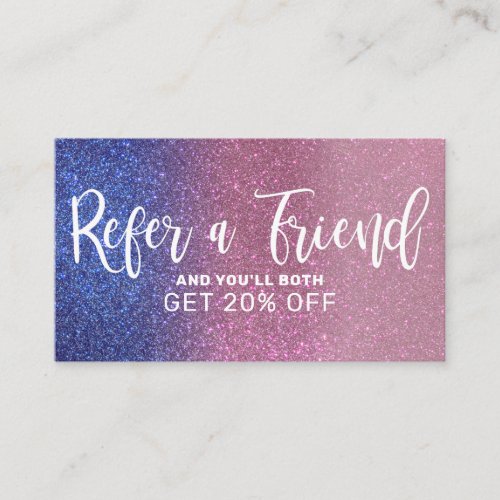 Sapphire Blue Pink Triple Glitter Ombre Typography Referral Card