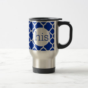 Sapphire Blue Quatrefoil Monogram Travel Mug