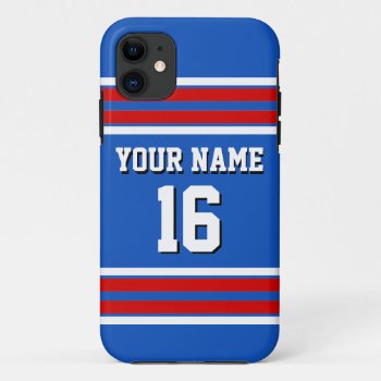 Sapphire Blue Red White Team Jersey Sports Jersey Iphone 11 Case by FantabulousCases at Zazzle
