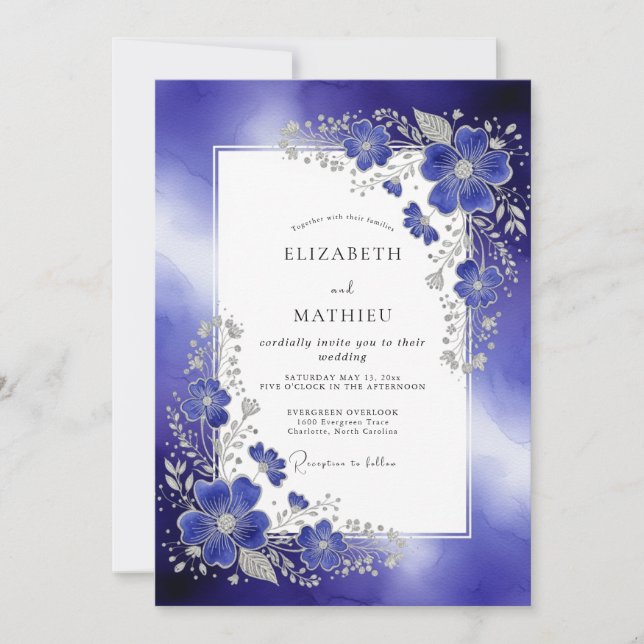 Sapphire Blue Resplendent Winter Wedding Invitation (Front)