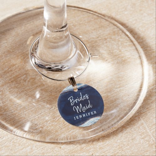Sapphire Blue Rose Gold Bridesmaid Personalized Wine Charm