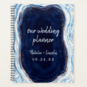 Sapphire Blue Rose Gold Geode Agate Wedding Plans Planner