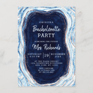 Sapphire Blue Rose Gold Geode Bachelorette Party Invitation