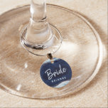 Sapphire Blue Rose Gold Geode Bride Personalized Wine Charm<br><div class="desc">Sapphire Blue Rose Gold Geode Agate Marble, With Sparkling Rose Gold foil accents, and Modern trendy brushed script font. Royal Blue, Dark Navy, and white stone look, is luxurious and modern for your wedding - Personalized Bride Monogrammed Wine Glass Charm! ~ Check my shop to see the entire wedding suite...</div>