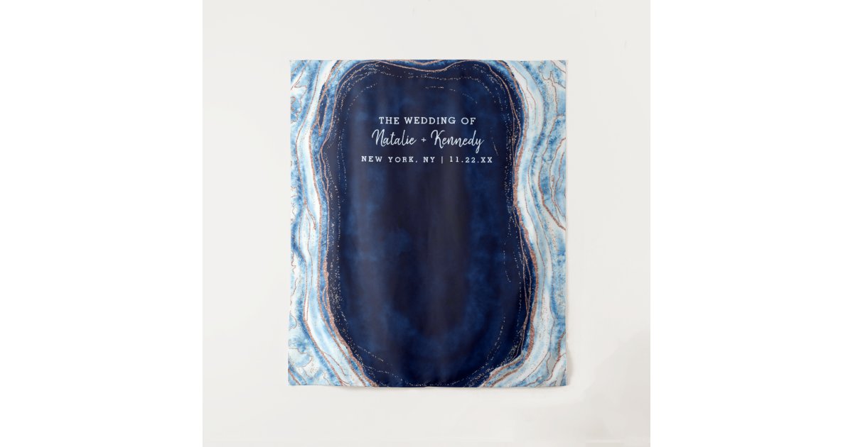 Sapphire Blue Rose Gold Geode Photo Booth Backdrop Zazzle Com
