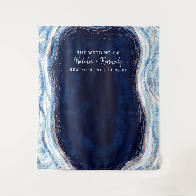 Sapphire Blue Rose Gold Geode Photo Booth Backdrop (Front)