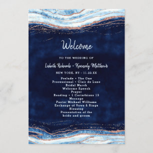 Sapphire Blue Rose Gold Geode Wedding Ceremony Program