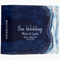 Sapphire Blue Rose Gold Geode Wedding Photo Album