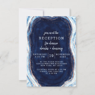 Sapphire Blue Rose Gold Geode Wedding Reception Invitation
