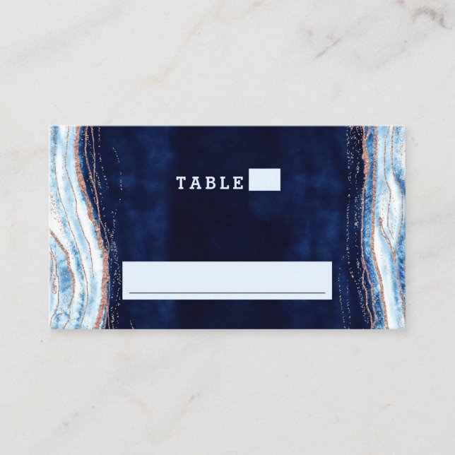 Sapphire Blue Rose Gold Geode Wedding Table Number Place Card (Front)