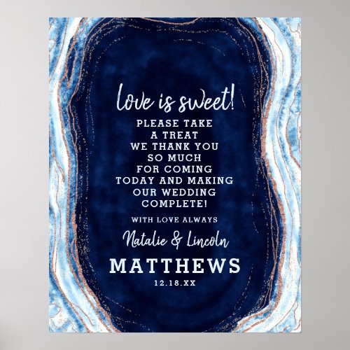 Sapphire Blue Rose Gold Love is Sweet Wedding Sign