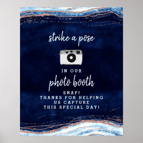 Sapphire Blue Rose Gold Photo Booth Wedding Sign