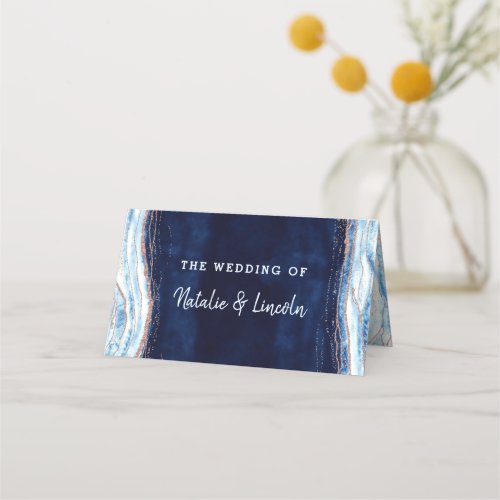 Sapphire Blue Rose Gold Reserved Seating Wedding Place Card