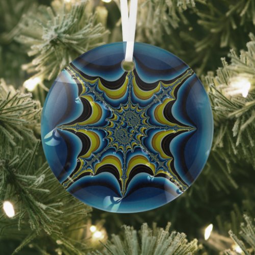 Sapphire Blue Starburst Fractal Abstract Art Glass Ornament