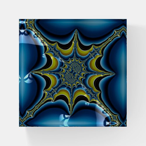 Sapphire Blue Starburst Fractal Abstract Art Paperweight