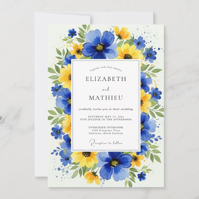 Sapphire Blue Sunny Summer Wedding Invitation (Front)