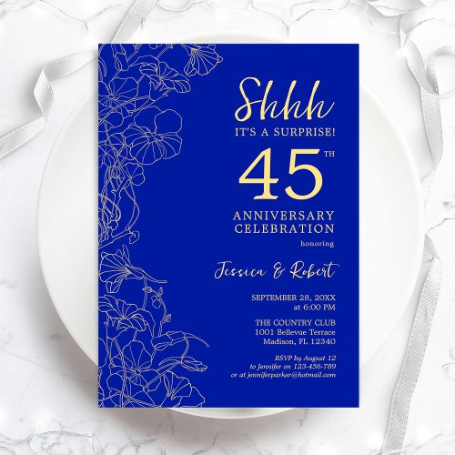 Sapphire Blue Surprise 45th Anniversary Invitation