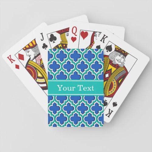 Sapphire Blue Teal White Moroccan 5DS Name Mon Poker Cards