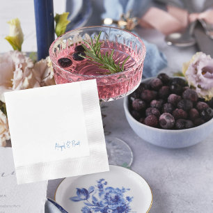 Sapphire Blue Text Coined Wedding Cocktail Napkins