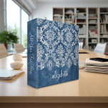 Sapphire Blue Vintage Damask Pattern and Name 3 Ring Binder<br><div class="desc">A vintage pattern with a chalkboard and lace design. Look closely to the flowers and leaves.A trendy design with jewel tone colors and elegance. Items are easier to customize when you replace all text and photos first. If your art still needs to be adjusted, click on the Customize This button....</div>