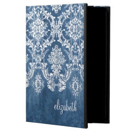 Sapphire Blue Vintage Damask Pattern And Name Case For Ipad Air