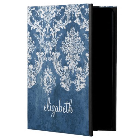 Sapphire Blue Vintage Damask Pattern And Name Powis Ipad Air 2 Case