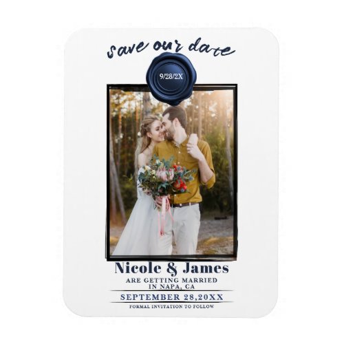 Sapphire Blue Wax Seal Photo Wedding Save the Date Magnet