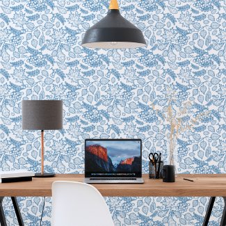 Sapphire Blue White Botanical Classic Greenery 