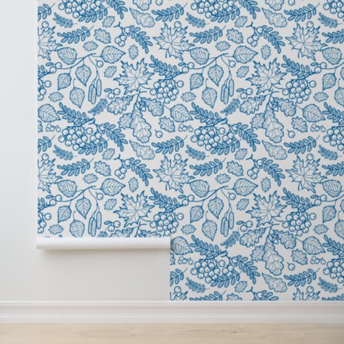 Sapphire Blue White Botanical Classic Greenery  Wallpaper