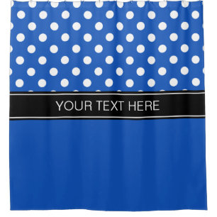 Sapphire Blue White LG Dot Black CB Name Monogram Shower Curtain