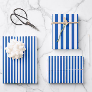 Sapphire Blue & White Stripes Wrapping Paper Sheets