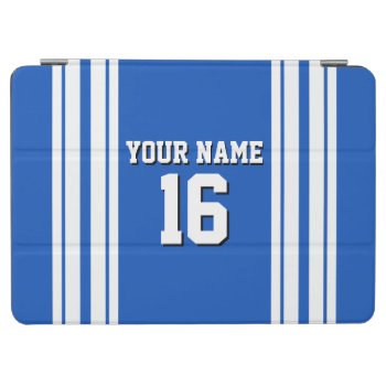 Sapphire Blue White Team Jersey Custom Number Name Ipad Air Cover by FantabulousCases at Zazzle