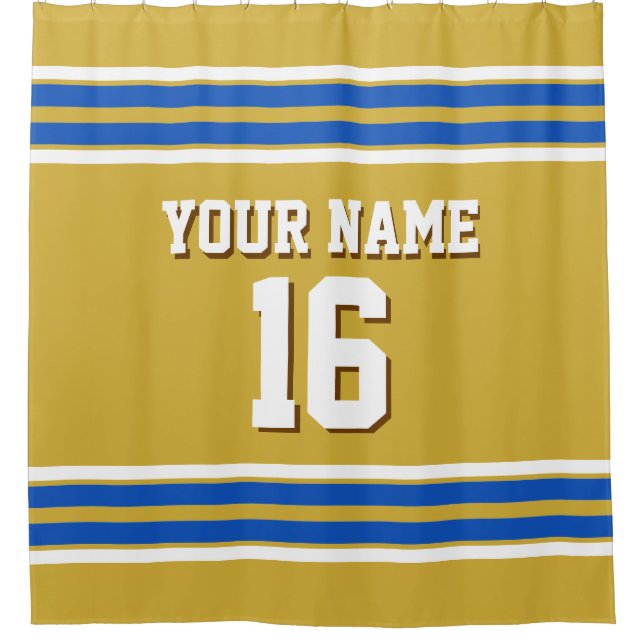 Sapphire Blue Wht Stripes Sports Jersey Shower Curtain (Front)
