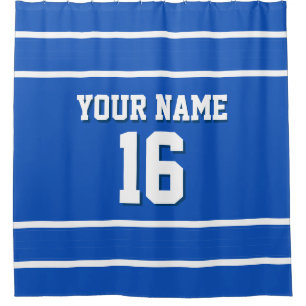Sapphire Blue Wht Stripes Sports Jersey Shower Curtain