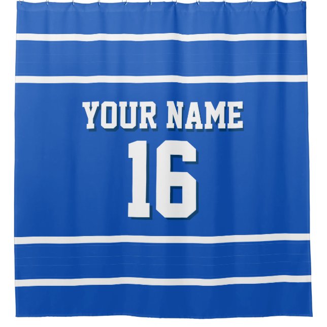 Sapphire Blue Wht Stripes Sports Jersey Shower Curtain (Front)