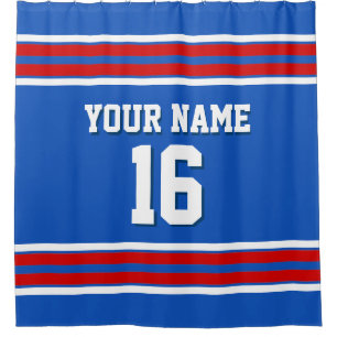 Sapphire Blue with Red White Stripes Sports Jersey Shower Curtain