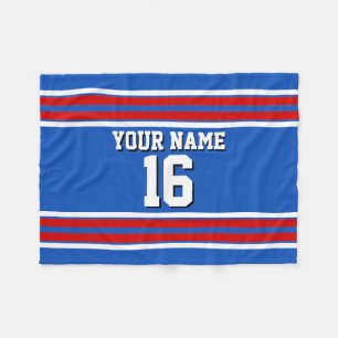 Sapphire Blue with Red White Stripes Team Jersey Fleece Blanket