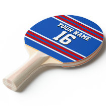 Sapphire Blue with Red White Stripes Team Jersey Ping-Pong Paddle Sapphire Blue with Red White Stripes Team Jersey Ping-Pong Paddle