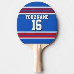 Sapphire Blue with Red White Stripes Team Jersey Ping Pong Paddle