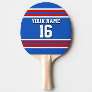 Sapphire Blue with Red White Stripes Team Jersey Ping Pong Paddle