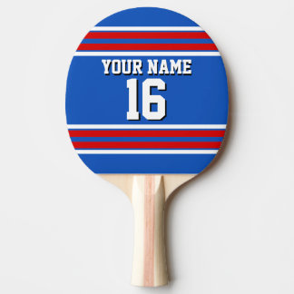 Sapphire Blue with Red White Stripes Team Jersey Ping Pong Paddle