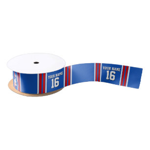 Sapphire Blue with Red White Stripes Team Jersey Satin Ribbon