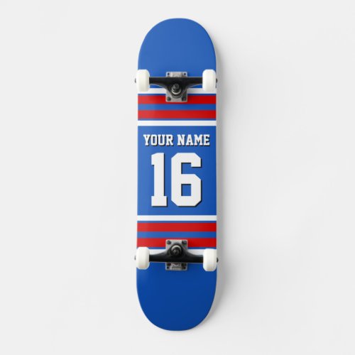 Sapphire Blue with Red White Stripes Team Jersey Skateboard