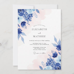 Sapphire Blush Cornflower Eucalyptus Wedding Invitation