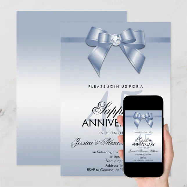 Sapphire Floral 45th Anniversary Invitation