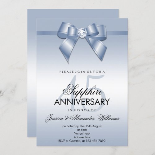 Sapphire Bow  Ribbon 45th Wedding Anniversary Invitation