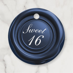Sapphire Candle Wax Seal Drip Sweet 16 Wedding Favor Tags