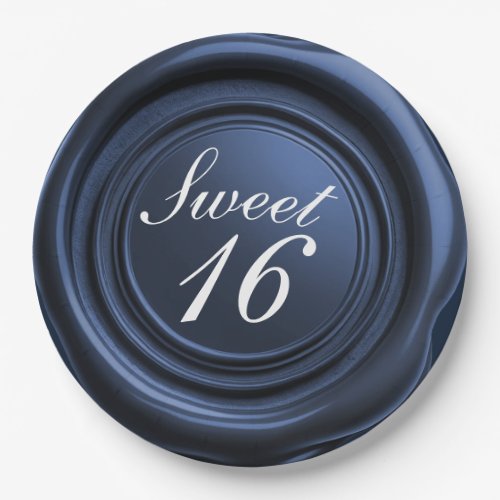 Sapphire Candle Wax Seal Drip Sweet 16 Wedding Paper Plates