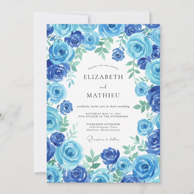 Sapphire Cerulean Rose Wedding Invitation (Front)